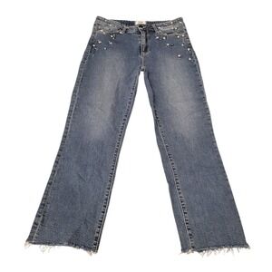 PAIGE Womens Straight Leg Jacqueline pearl Embellished Jeans Size 31
 F227